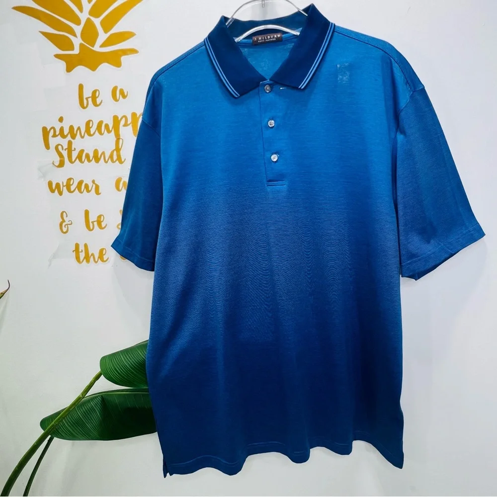 J. HILBURN Men’s Blue Polo Shirt Short Sleeve Custom Knit Polo Shirt XL - Picture 2 of 10